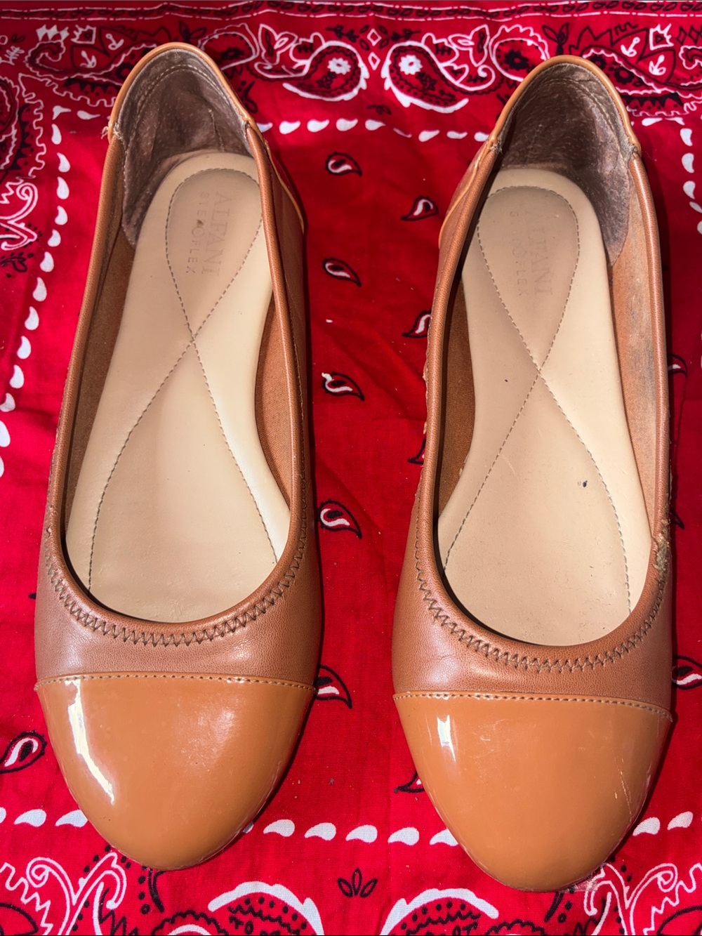 Alfani Two-Tone Tan and Glossy Tan Ballet Flats